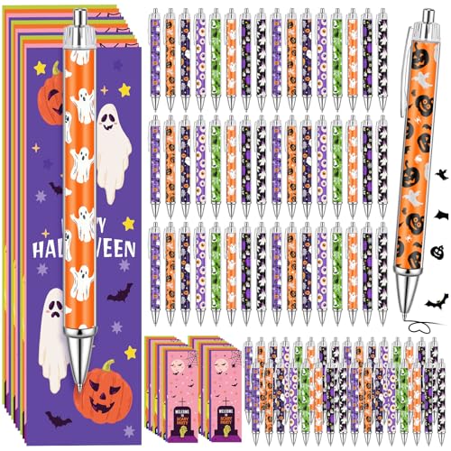 Sayglossy カラフルなハロウィンペンとカードセット 160本 80本セット バルク 不気味な漫画 ゴースト パンプキン ボールペン グリーティングカード付き ハロウィンパーティー用品 リワードギフト ホームオフィス