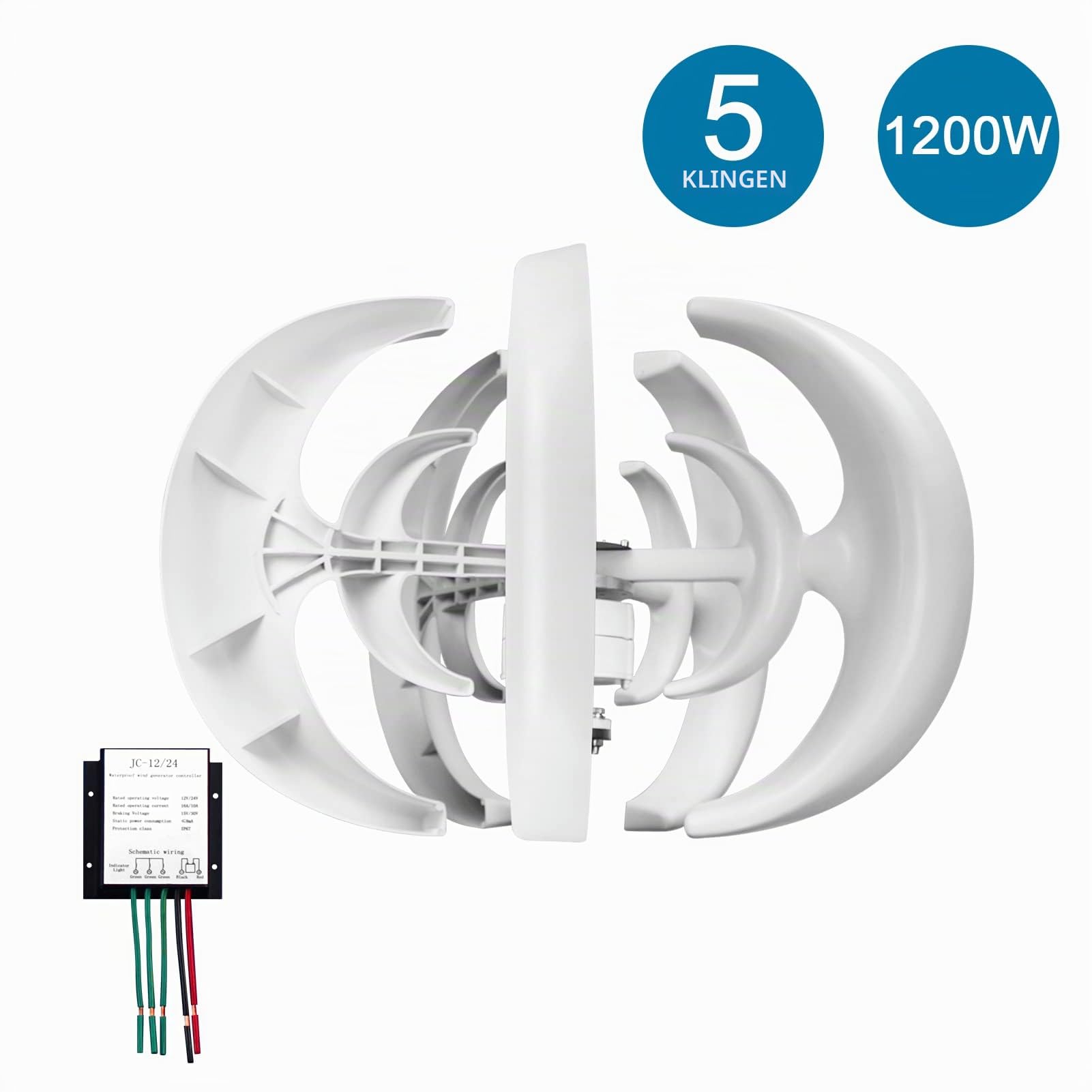 ACAGALA 12V 200W Windgenerator mit Laderegler 5 Blätter Minitype Laterne Windturbinengenerator Kit Clear Energy Windmühle für Home Highways Boote