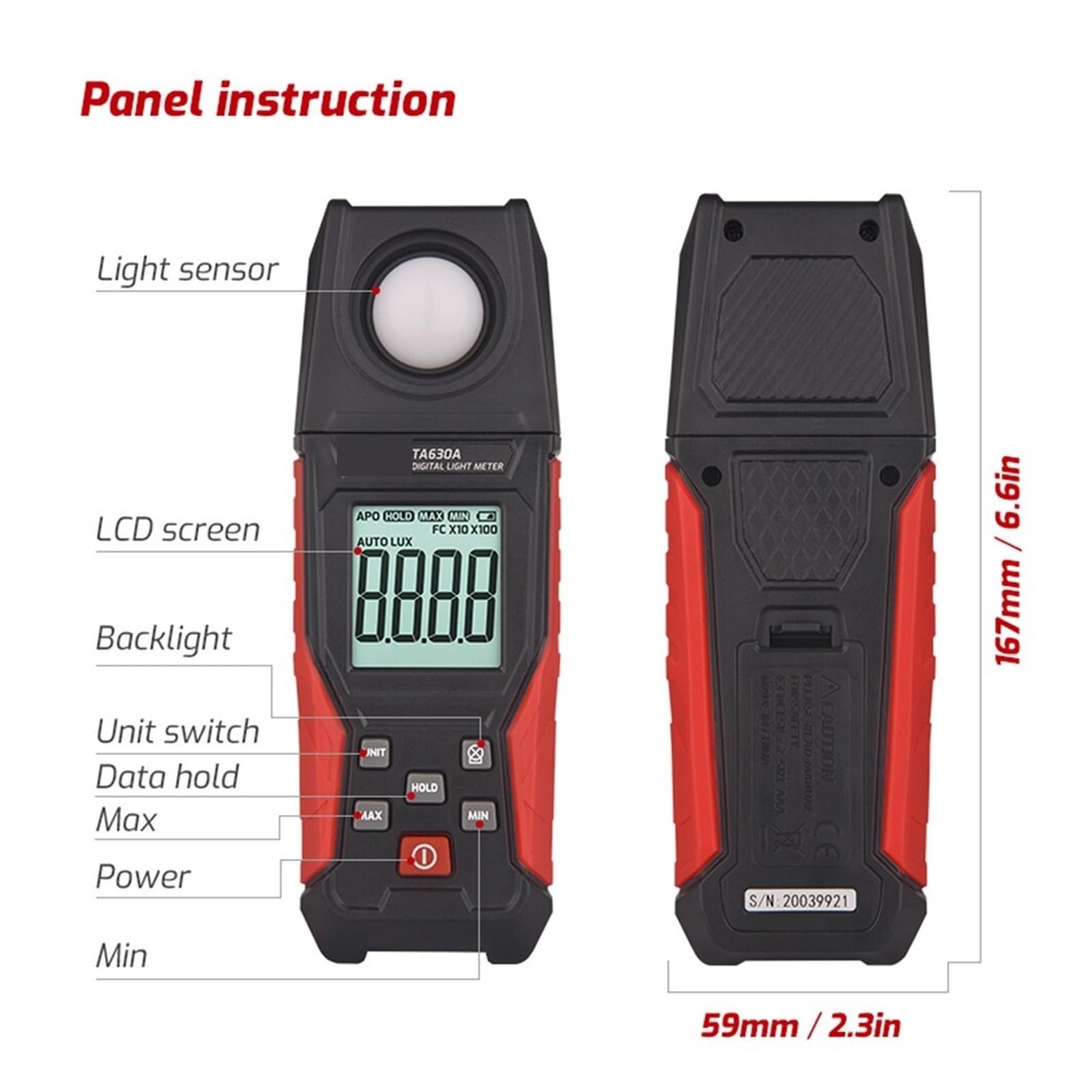 TA630 Luksometr Profesjonalny Luksomierz Przenośny Luksomierz Wysokiej Dokładności 0,1-200000LUX Iluminator Fotometr(TA630A)