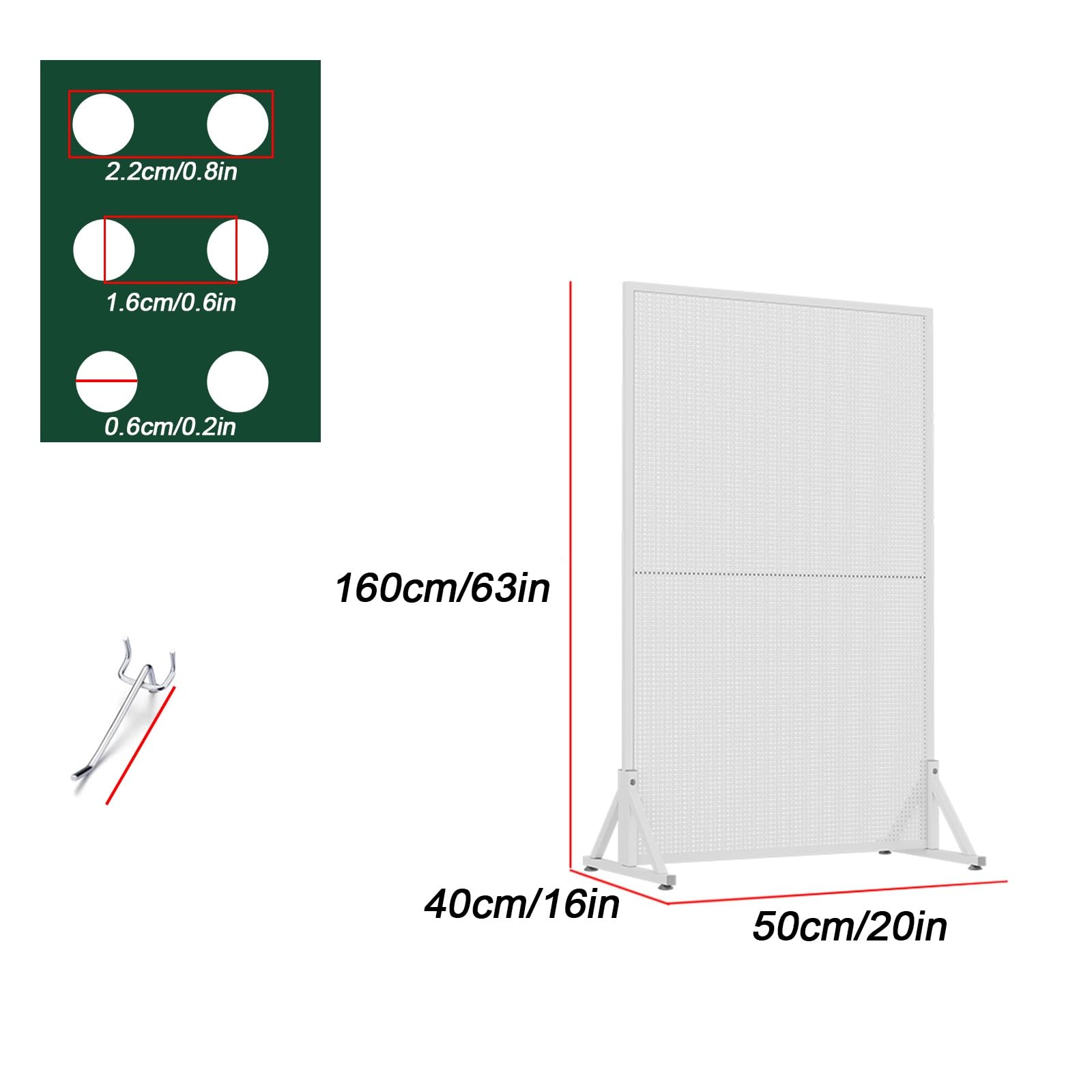 Tablero Perforado De Acero Laminado En Frío, Kits De Panel Perforado De Metal, Con 20 Ganchos De Metal Y 4 Ruedas Universales, Para Paredes, Garaje, Sala De Manualidades, Estanterias Móviles(White,50x