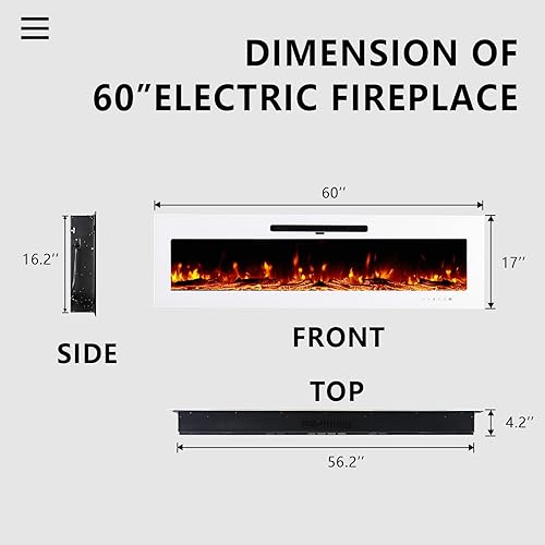 Miniatura 8 de LUXOAK Chimenea eléctrica empotrada y montada en la pared de 60 pulgadas con brillo de llama ajustable, chimenea de espejo independiente con patas,
