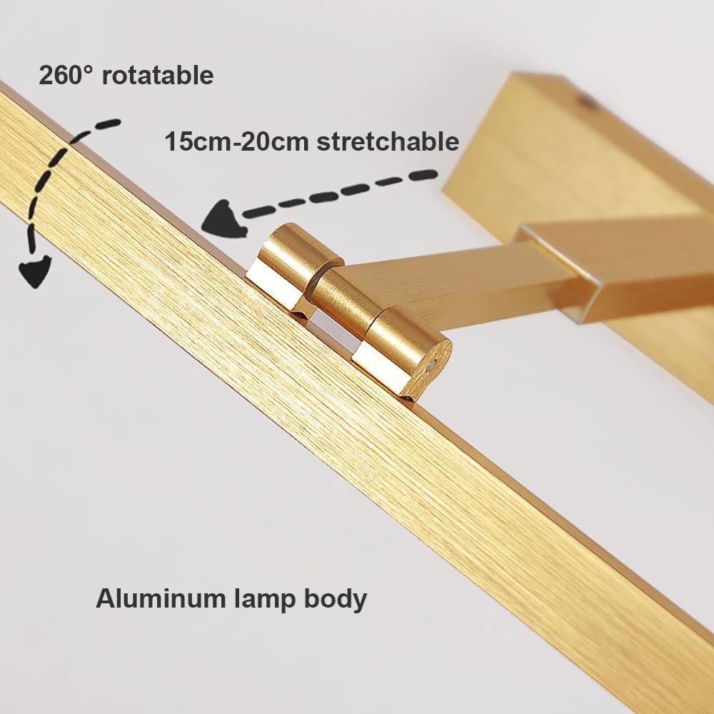 Lampada Specchio Bagno Oro LED Lineare, Applique Bagno Estensibile Rotabile Luce per Specchio Design Minimalista Rasatura Trucco(White,60cm/23.62in)