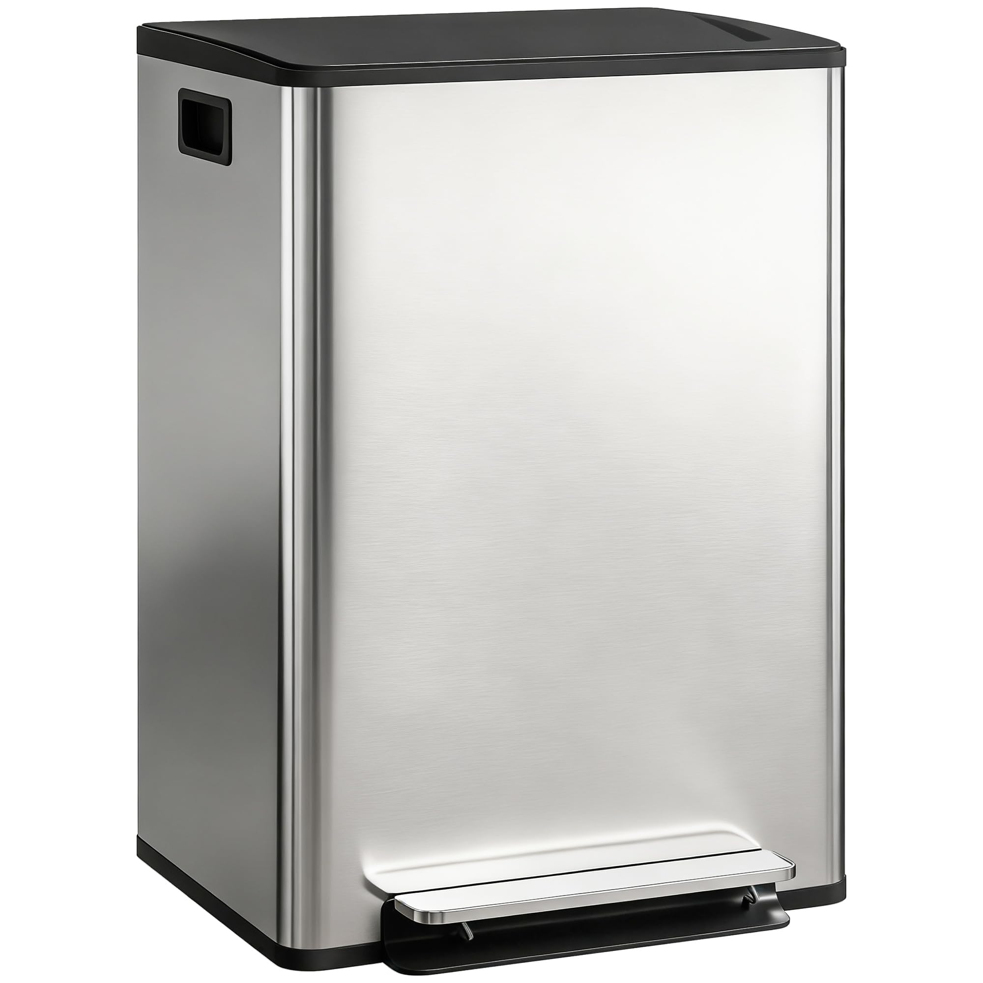 HOMCOM Poubelle à double compartiment 2 x 30L, poubelle de cuisine à pédale tri sélectif en acier inoxydable, seaux intérieurs, couvercle à fermeture douce et maintien en ouverture, poignées, argent