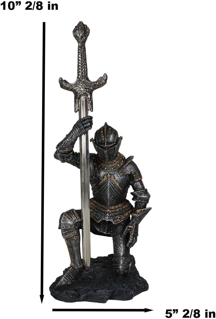 Ebros The Accolade Kneeling Medieval Knight King Arthur with Excalibur Sword Letter Opener Figurine 10" H Suit of Armor Swordsman Knights Decorative Accent Sculpture