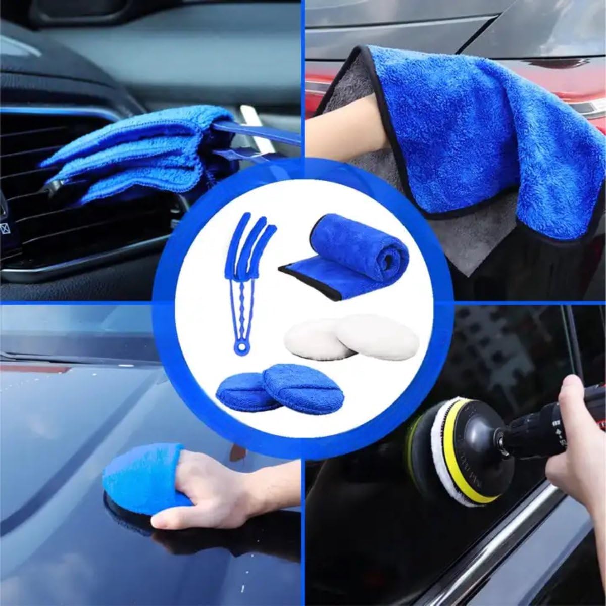 Proshiner - 26 piezas CarBrush Kit - Kit de cepillo de coche - Productos de pulido de coches - Kit de limpieza de coche- Auto Wax - Pulido - microfibra - Detalle del coche - Kit de limpieza de coches