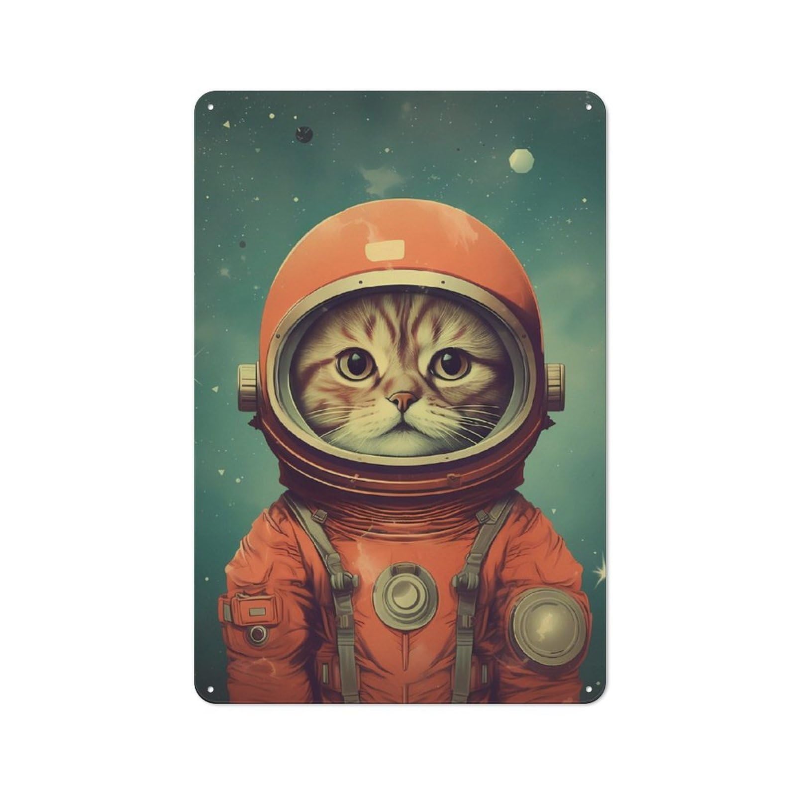 Junmoney Cat Astronaut For Studio Or Craft Room, Rustic Metal Wall Sign 30X20cm, For Vintage Wall Decor Fans, For Metal Sign Collectors