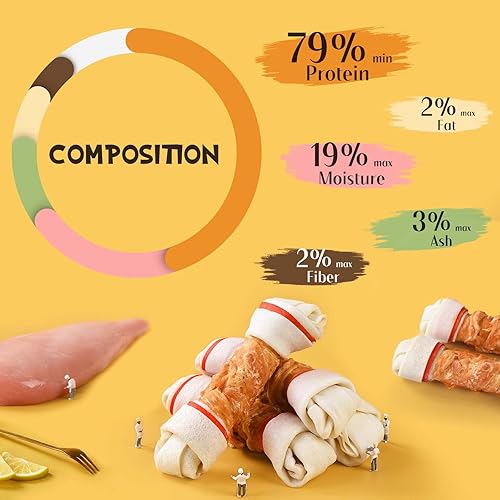 Miniatura 3 de ASMPET Golosinas masticables para perros, 6.5 pulgadas de piel cruda envuelta en pollo con huesos anudados para el cuidado dental para razas