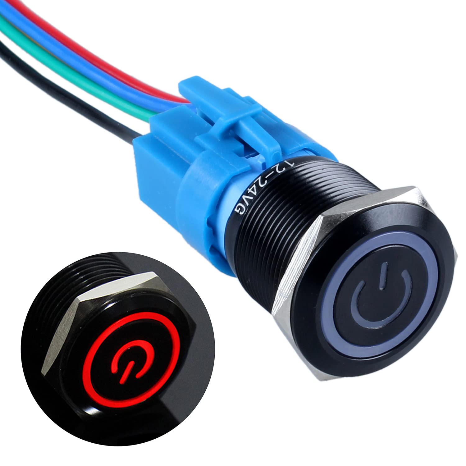 22mm Waterproof Metal Push Button Switch – Latching, Screw Terminals, 5A 250VAC, Nickel-Plated Brass, IP66 Anti-Vandal, 1NO