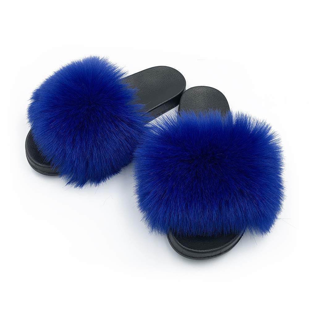 AuapTavw Women's Faux Fur Slides Slippers Fluffy Fuzzy Sandals Open Toe Furry Slide Flip Flop Indoor Outdoor