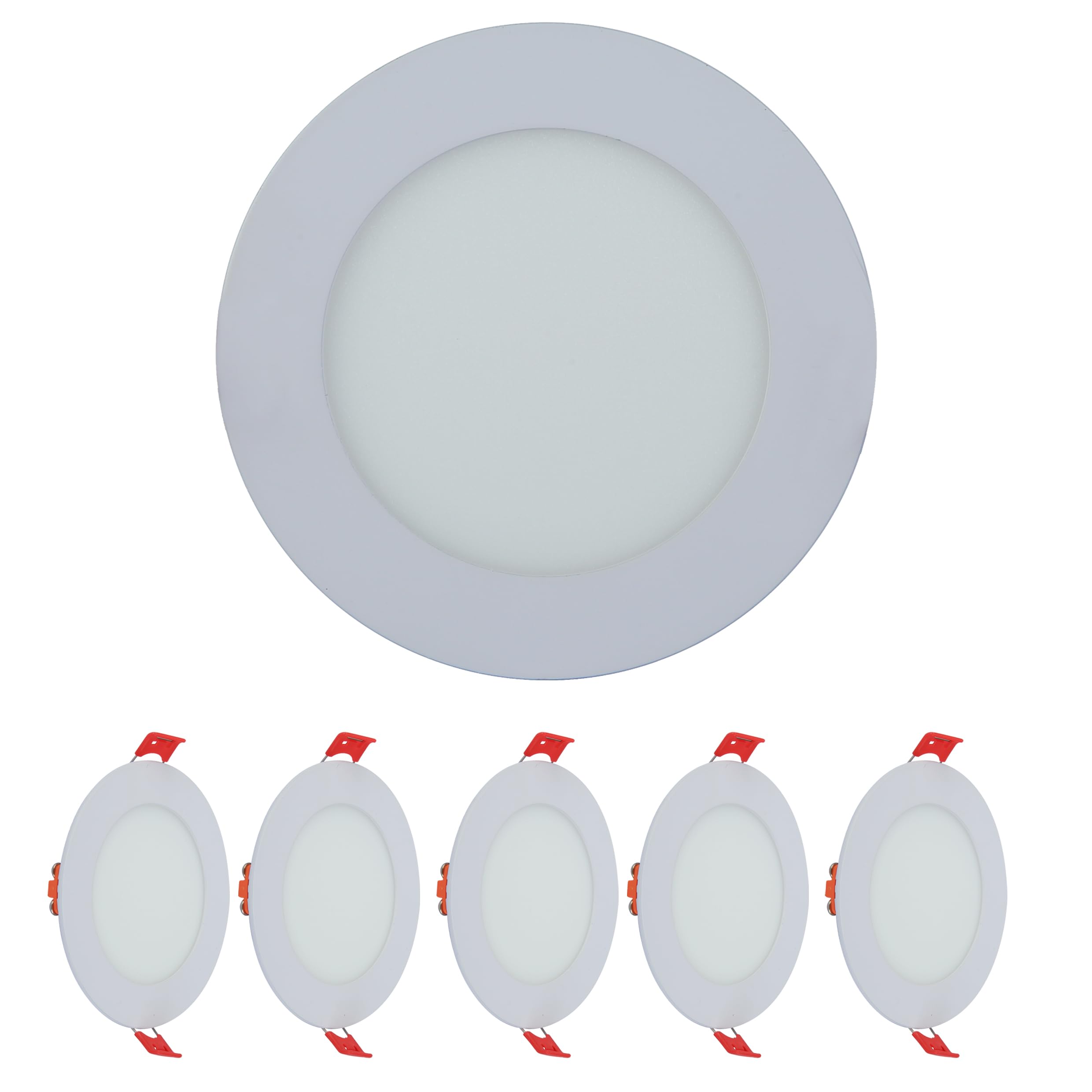 TEKLED LED Round Recessed Ceiling Light | Flat Panel Ultra Slim 120mm Downlight | 6W 400LM | for Home Kitchen Office Shop Industrial Use | 4000K Cool White | 5-Pack [Energy Class G]