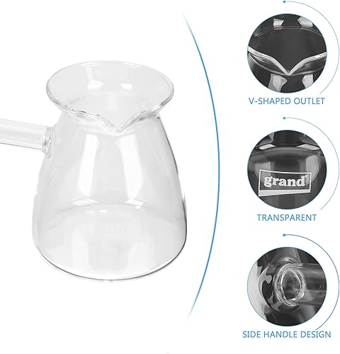 Miniatura 5 de Paquete de 1 vaso de chupito de espresso con asa, olla de café turco de vidrio grueso para hervir 15.2 onzas, transparente