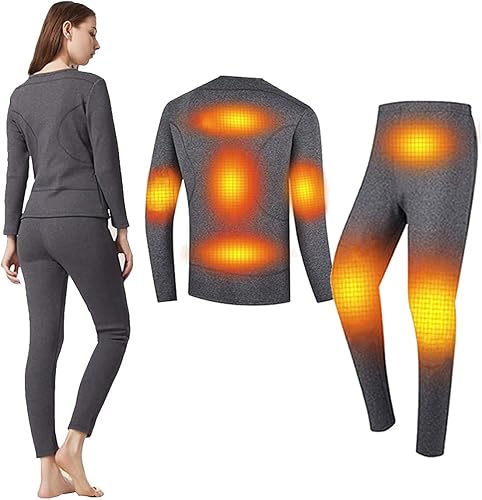Conjunto de ropa interior térmica para mujer conjunto de pantalones largos con calefacción térmica por USB con forro polar leggings de nieve de