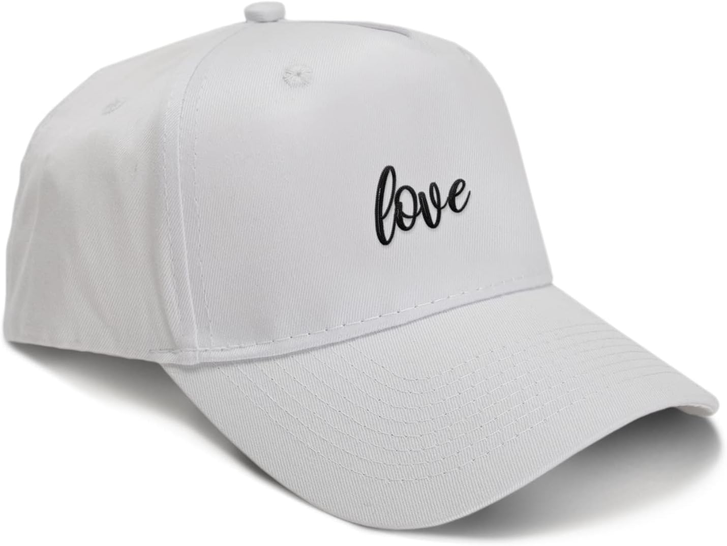 GotPrint Love Embroidered Five-Panel Structured Twill Cap Adjustable Hook Baseball Cap High Profile One Size Fits Women Men, White
