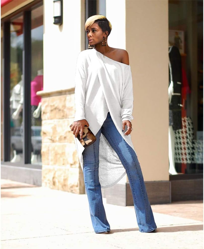 Remelon Women's High Low Tunics Long Sleeve Front Split Tops Casual Loose Blouse Cover Ups - Image 5