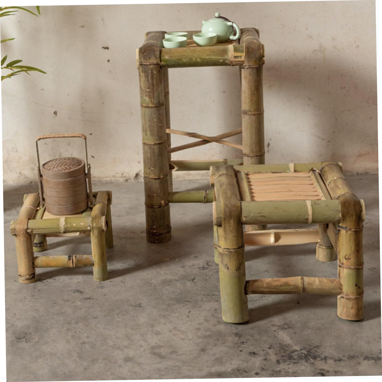 Old-Fashioned Stool for Home Vintage Style Chair for Bedroom Sturdy Weaving Design for Room Balcony Use Height