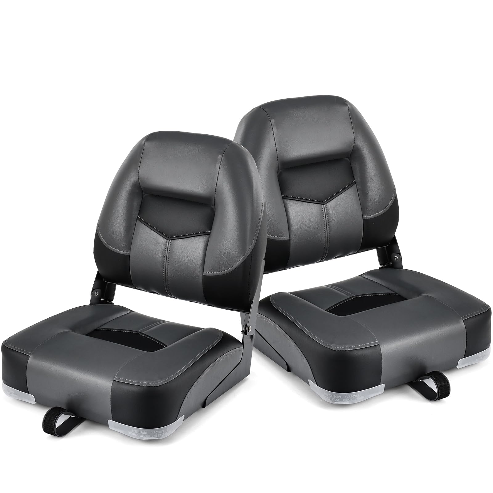 KOMFOTTEU Siège de bateau 2 pièces, Accessoires pour bateaux avec dossier rabattable, Chaise de bateau ergonomique en PVC et PP, Capacité de charge jusqu'à 110 kg, 50x52x42 cm (Noir)