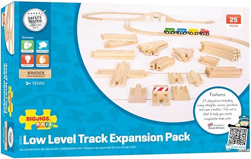 Miniatura 5 de Bigjigs Rail Paquete de expansión de pistas de tren de bajo nivel, 25 piezas de pistas de tren de madera para juegos de trenes, accesorios de tren