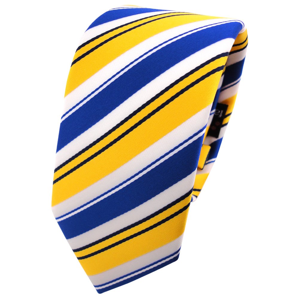 Tigertie Men's Yellow, Blue, White, Black Narrow Tie Necktie In Yellow Blue White Black Striped