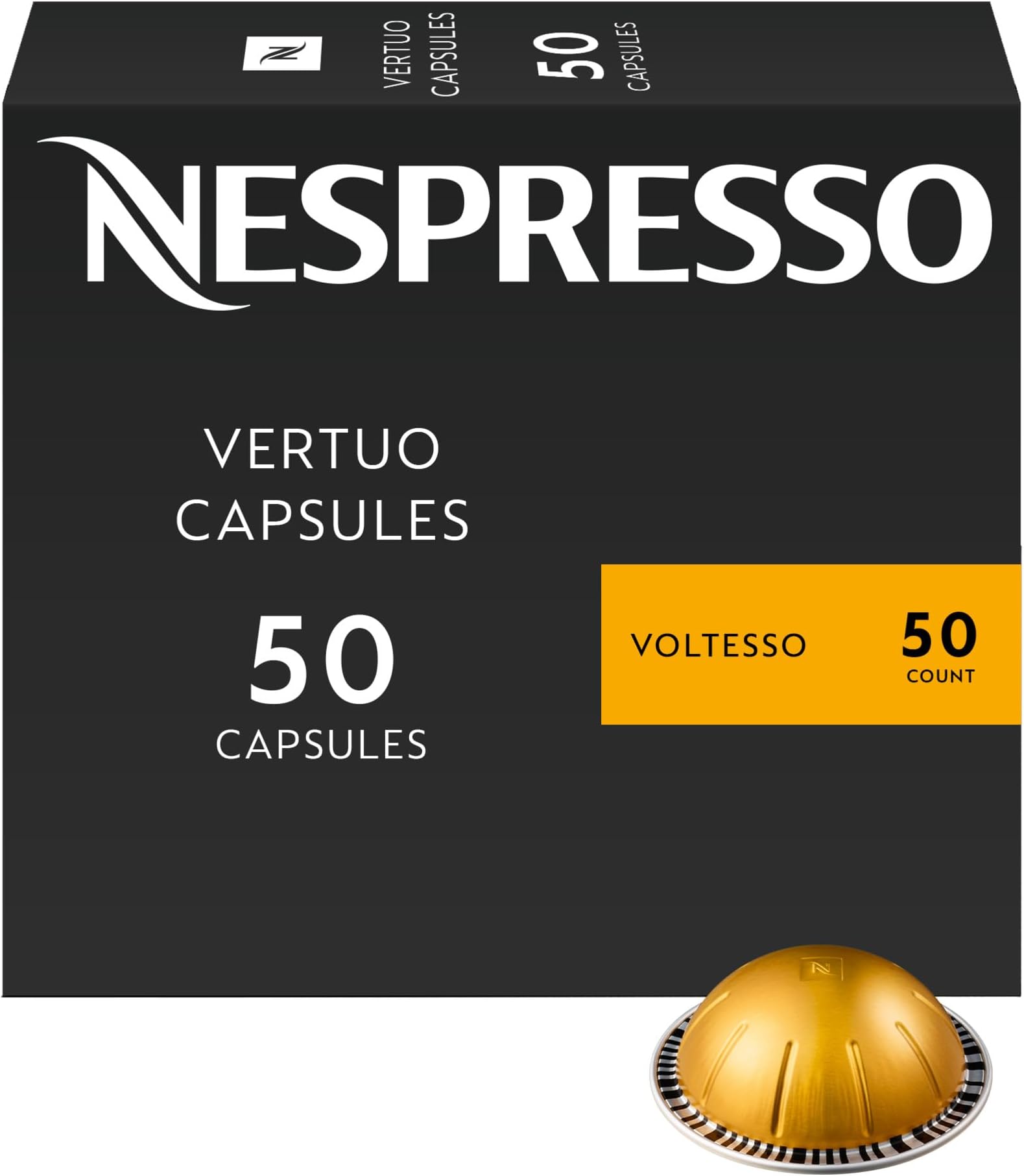 Nespresso Capsules Vertuo, Voltesso, Mild Roast Espresso, 50-Count Espresso Pods, Brews 1.35oz.
