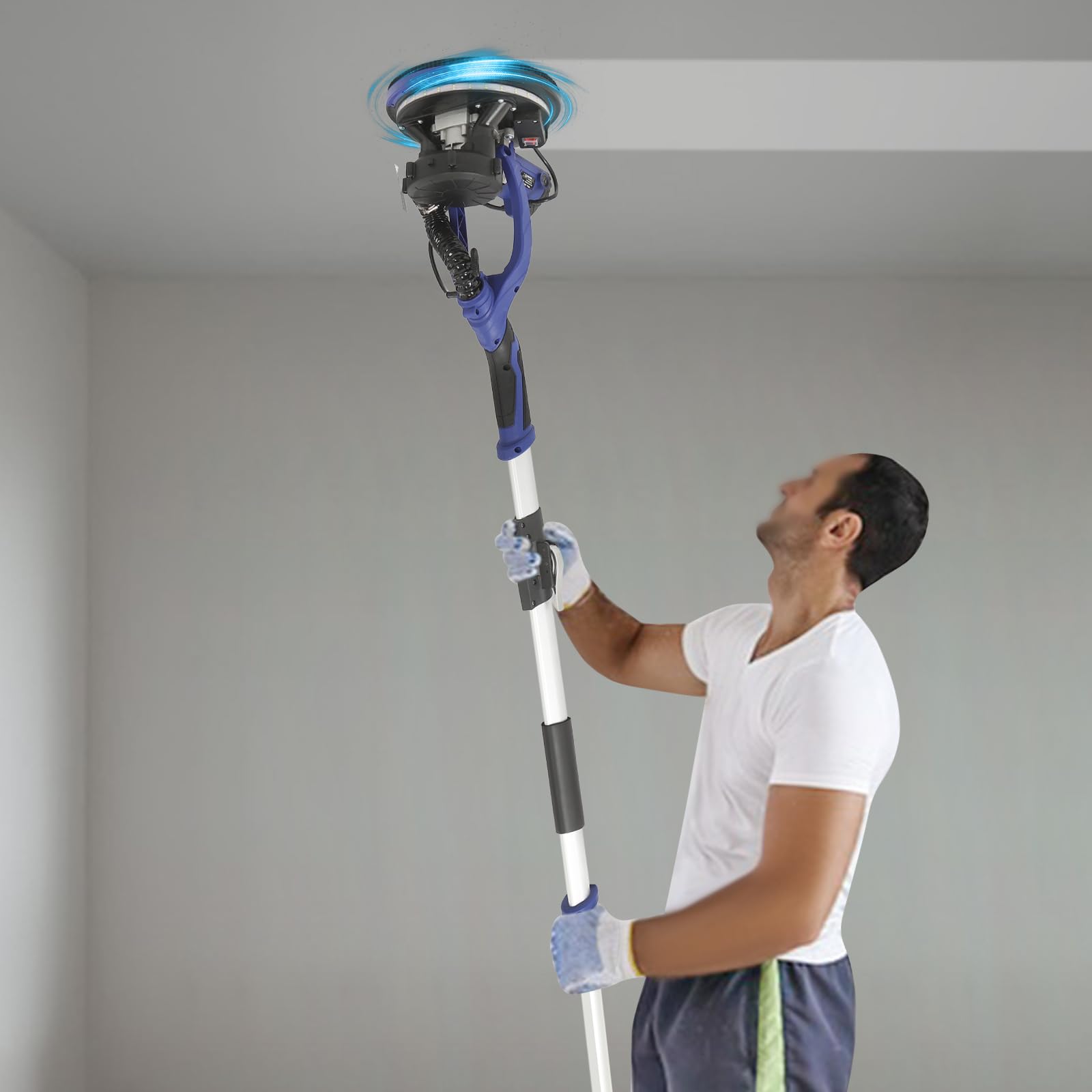 Levigatrice per cartongesso da 850 W, senza polvere, con LED, pieghevole, regolabile a 6 livelli, impugnatura regolabile, protezione da surriscaldamento, per pareti e soffitti, per ristrutturazione e