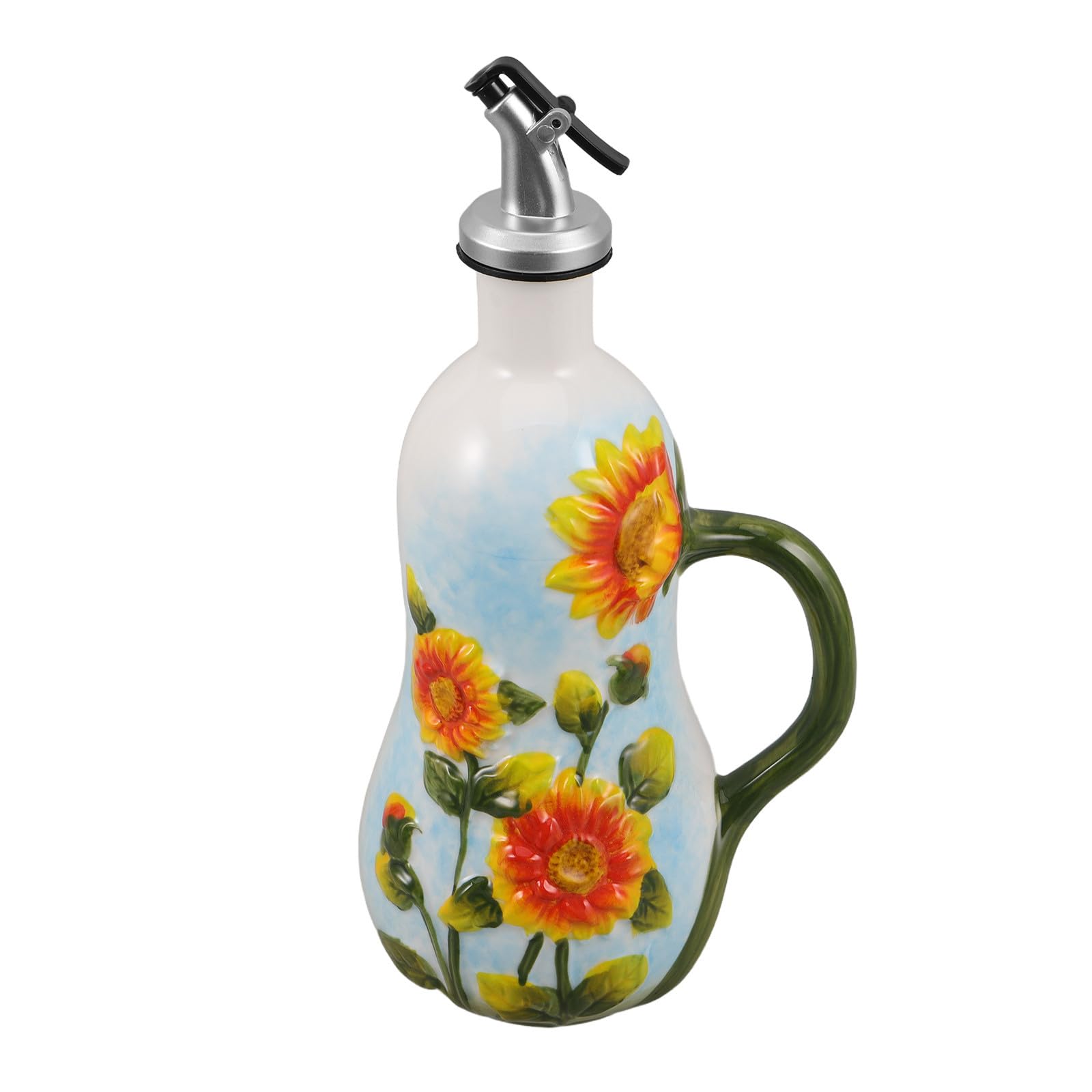 KICHOUSE Bouteille en Céramique avec Bec Verseur pour Huile D'olive 600ml, Contrôle Précis Débit, Design Européen Élégant Cuisine et Cuisson