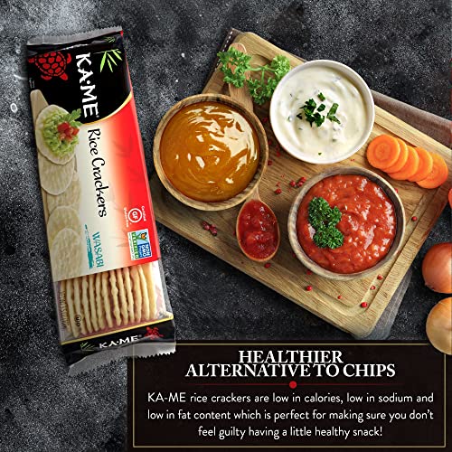 Ka-Me Wasabi Rice Crackers 3.5 Oz/Trays (Pack Of 12) Asian Ingredients & Flavors, No Artificial Flavors, Non Gmo, Great With Salmon, Cheese, Egg & Tuna Salad, Guacamole, Hummus & More #TOP5