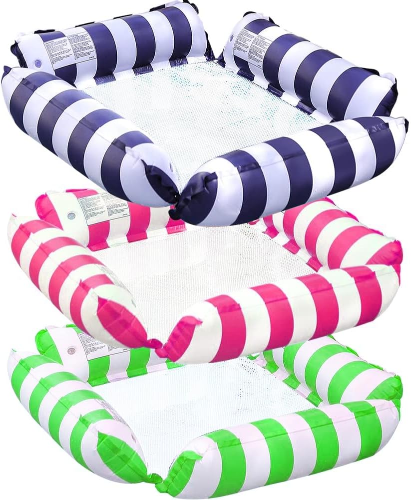3 Pack Inflatable Pool Floats Adult, Pool Float Rafts Water Hammock with Cup Holders, Pool Floaties for Adults Swimming Pool Lake Beach (Color B)