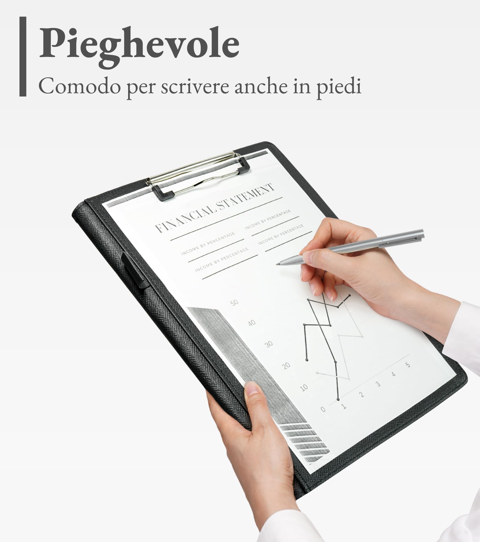 Mymazn Cartella Portadocumenti A4 Pu Pelle Portablocco con Pinza Porta Documenti A4 Blocco Appunti Folio Document Organizer (Stampa Palma Nero)