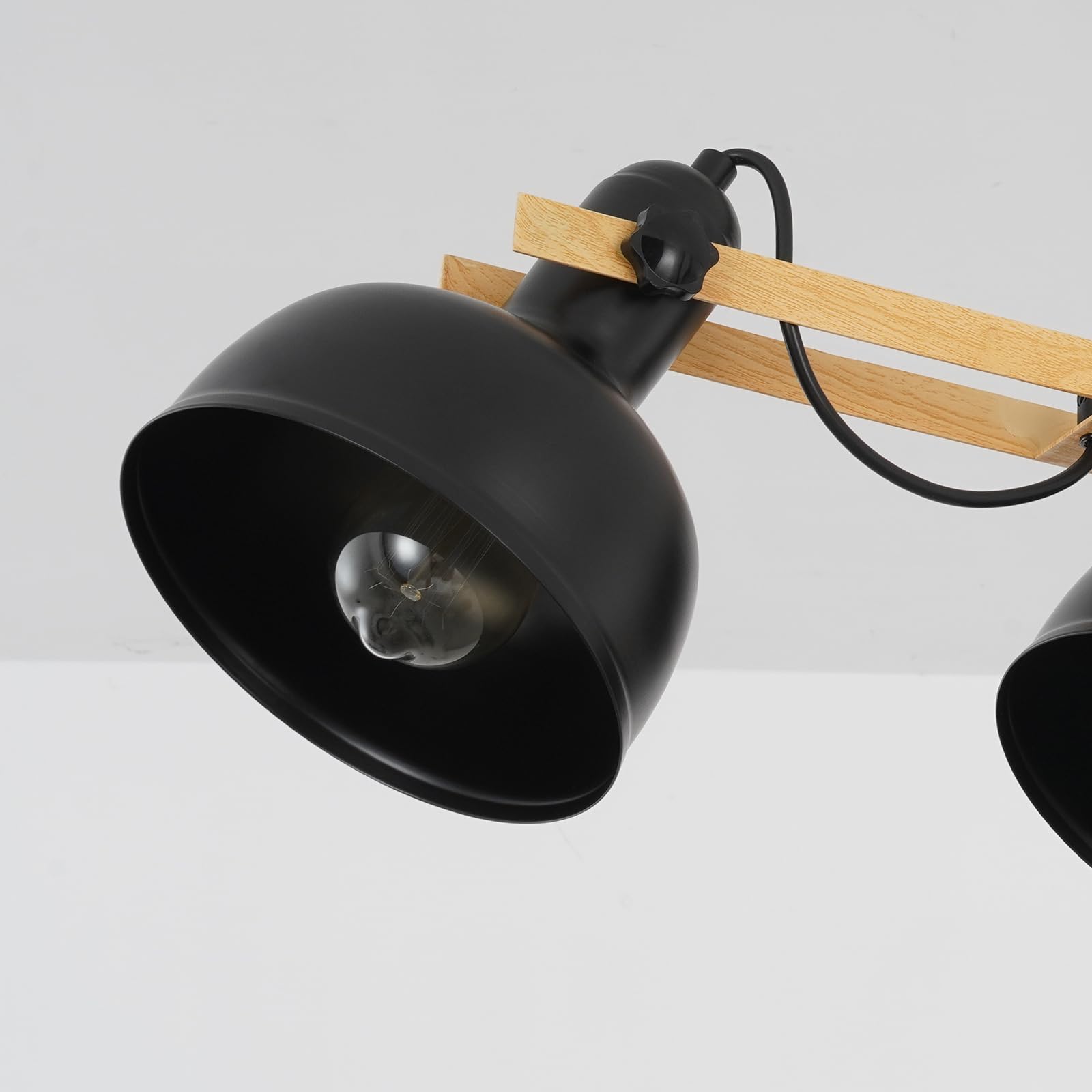 GBLY Hängelampe Vintage Pendelleuchte Holz Esstisch E27 Metall Hängeleuchte | 3 Flammig Holzbalken mit Schwarz Lampenschirm Retro Esszimmerlampe Industrial Esstischlampe für Küche Esszimmer