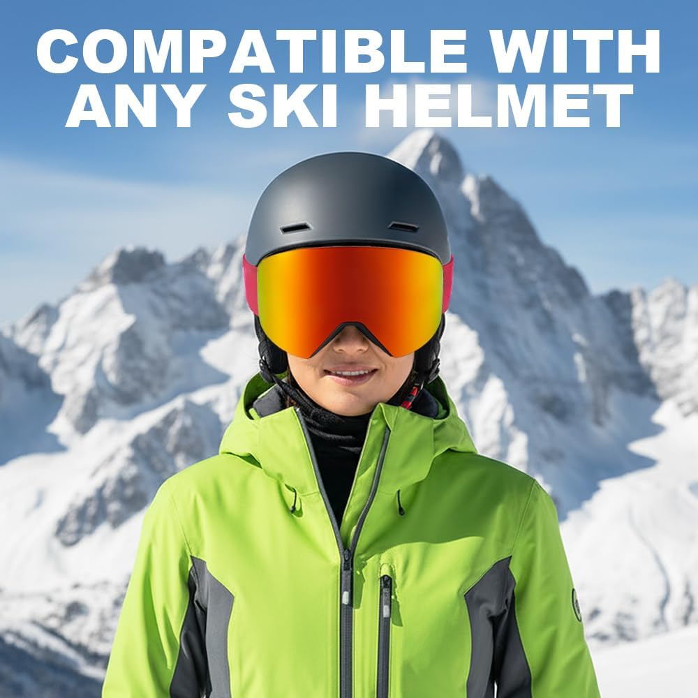 OTG Ski Goggles,Frameless Over Glasses Snow/Snowboard Goggles Anti-Fog Interchange Magnetic lens UV Protection
