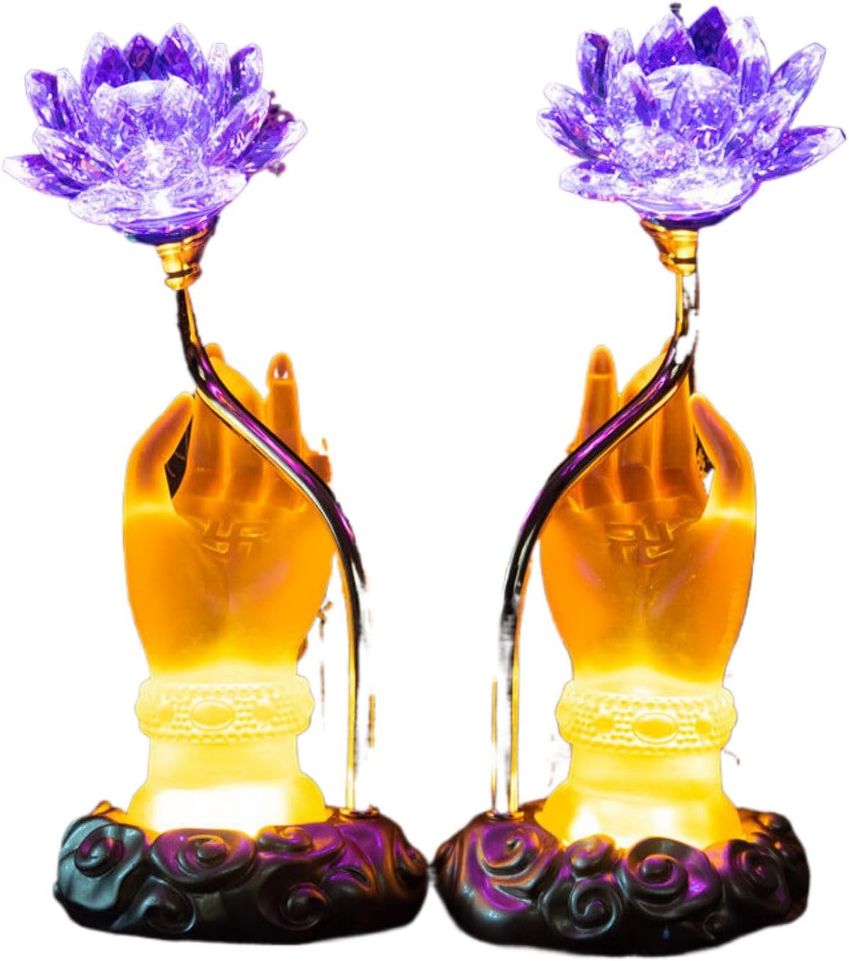 Statue Home and Office Decor for Success and Fortune 七彩莲花灯佛台灯 Portable Desk Lamp,供佛 Indoor Outdoor Zen Decor, Meditation Buddha 节能观音灯琉璃佛手长明灯 Lotus Lamp/LED Buddhist Lights Ornament Home 佛前供花家用插电 Q-565