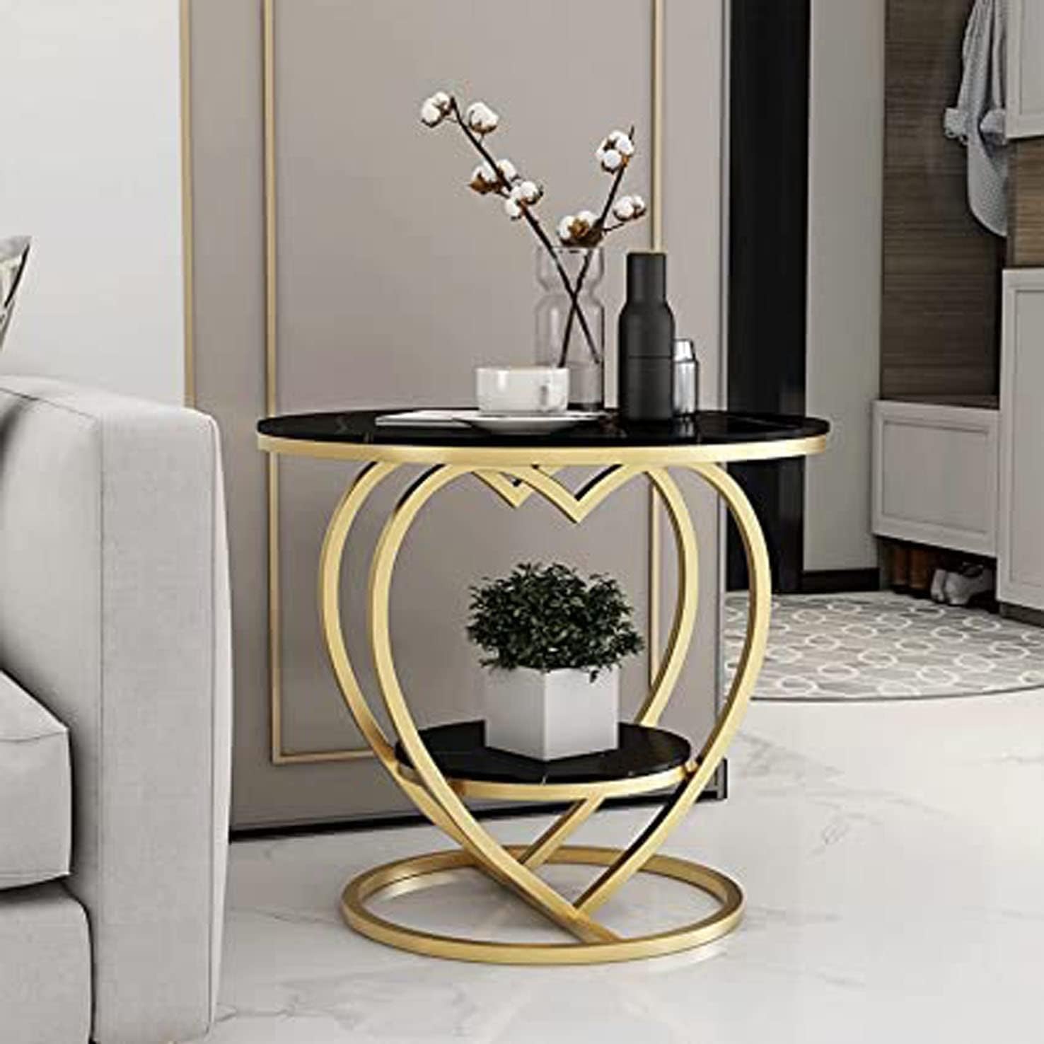 OlkaFred Love Side Table in Small Coffee Table Round Table Sofa Corner Table in Living Room Bedside Tables in Bedrooms and Offices (Black Gold) (B0D14R37FB) Amazon Price History, Amazon Price Tracker