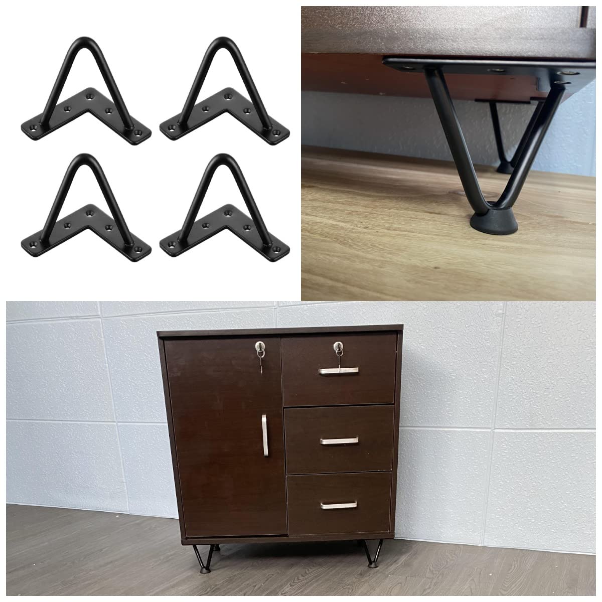 WHUANGKAKA Hairpin Legs 4 Inch, Furniture Legs, Hairpin Legs Great for Metal Home DIY Projects for TV Cabinets, Bedside Tables, Sofas, Cabinets, etc. with Floor Protector.