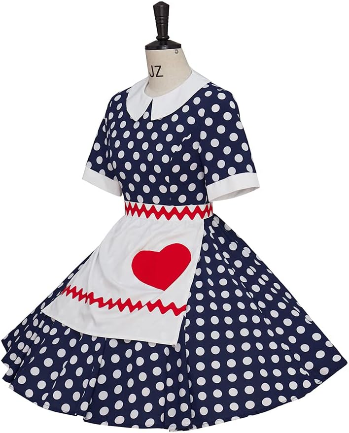 RocailleCos Lucy Cosplay Costume Women's Polka Dot Dress with Apron Halloween Costume