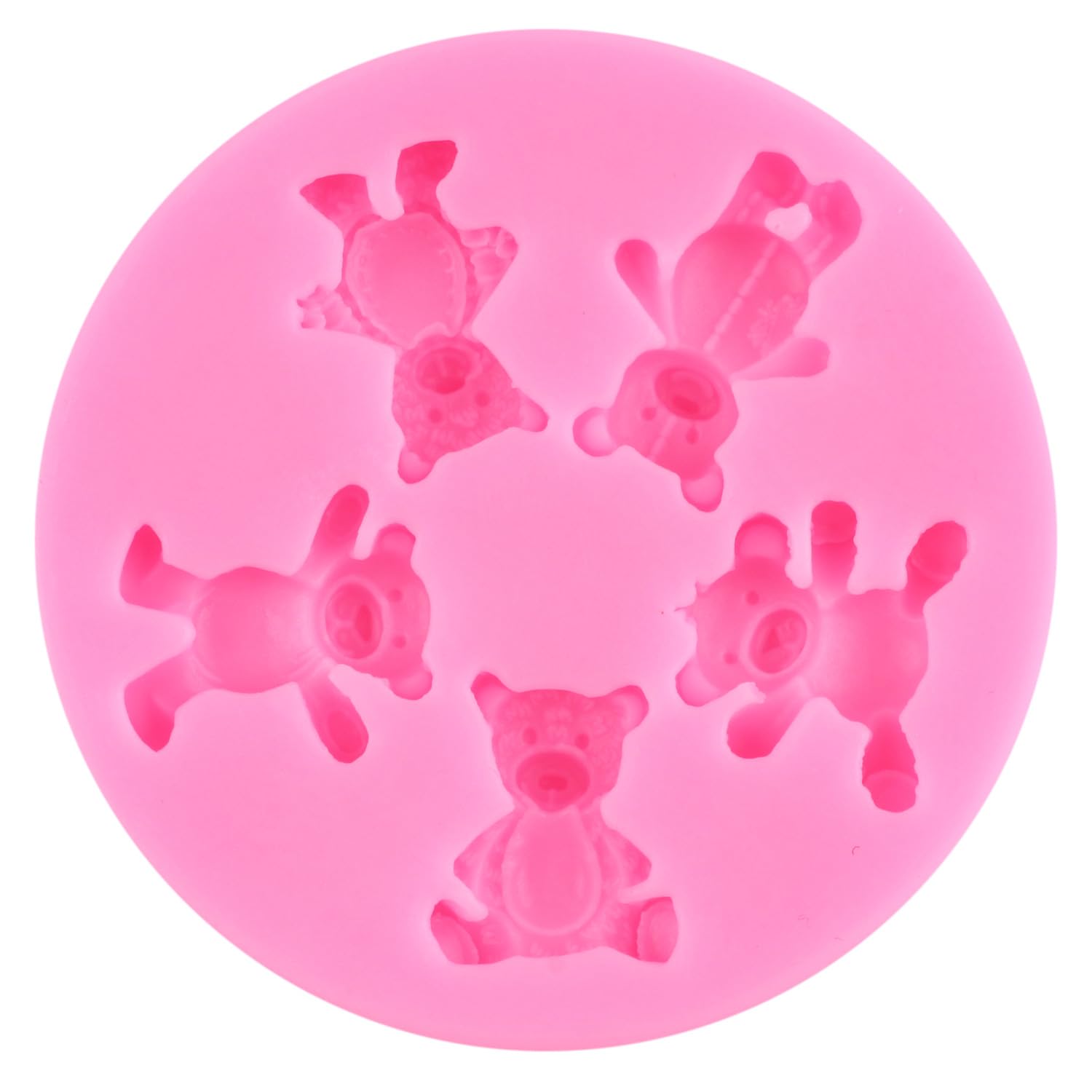 Juego de 5 moldes de silicona con forma de oso para fondant, con perlas semicirculares, para chocolate, caramelos, para baby shower, decoración de pasteles, decoración de cupcakes, pasta de