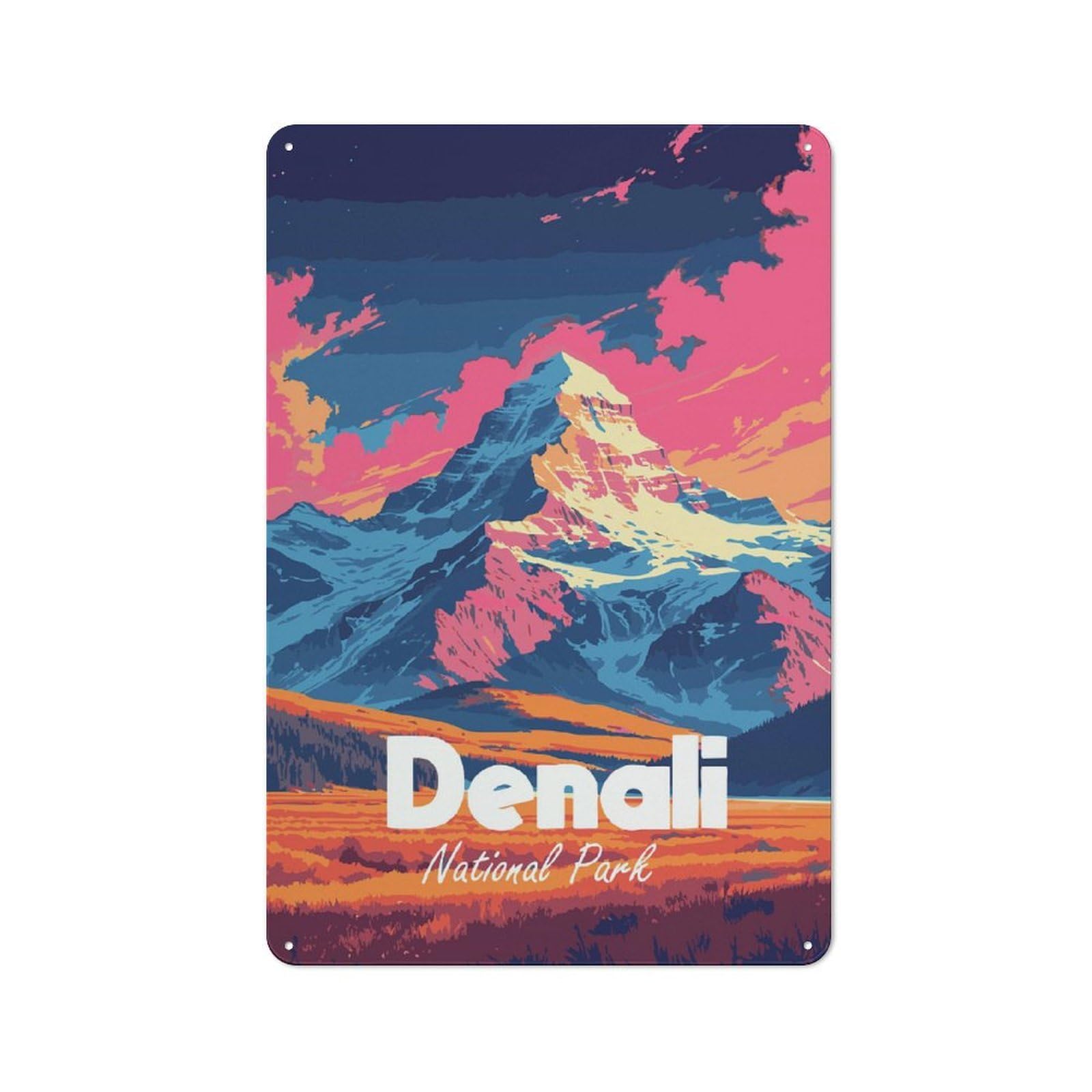 Junmoney Style-19 Garage Style Decorative Metal Plaque 30X20cm Featuring Denali National Park Colorful Landscape, Garage Wall Decor For Garage, Workshop, Shed Or Utility Room