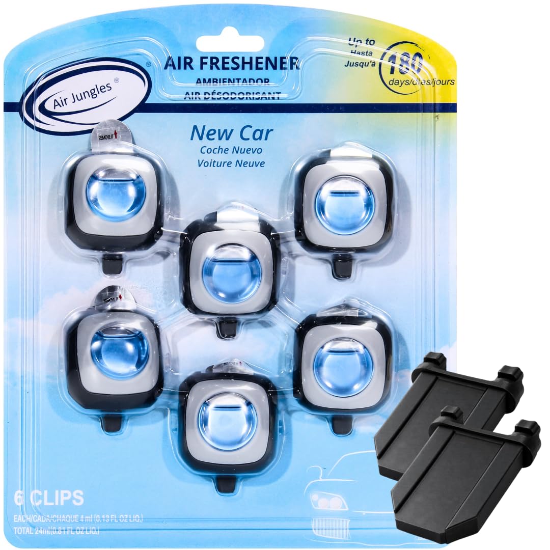Air Jungles New Car Scent Car Air Freshener Vent Clip 6 Ct with 2 Adapter for Honda Civic, CRV, ZRV, HRV, Integra, Long Lasting Up to 180 days, Natural Essential Oil Car Fragrance Odor Eliminator