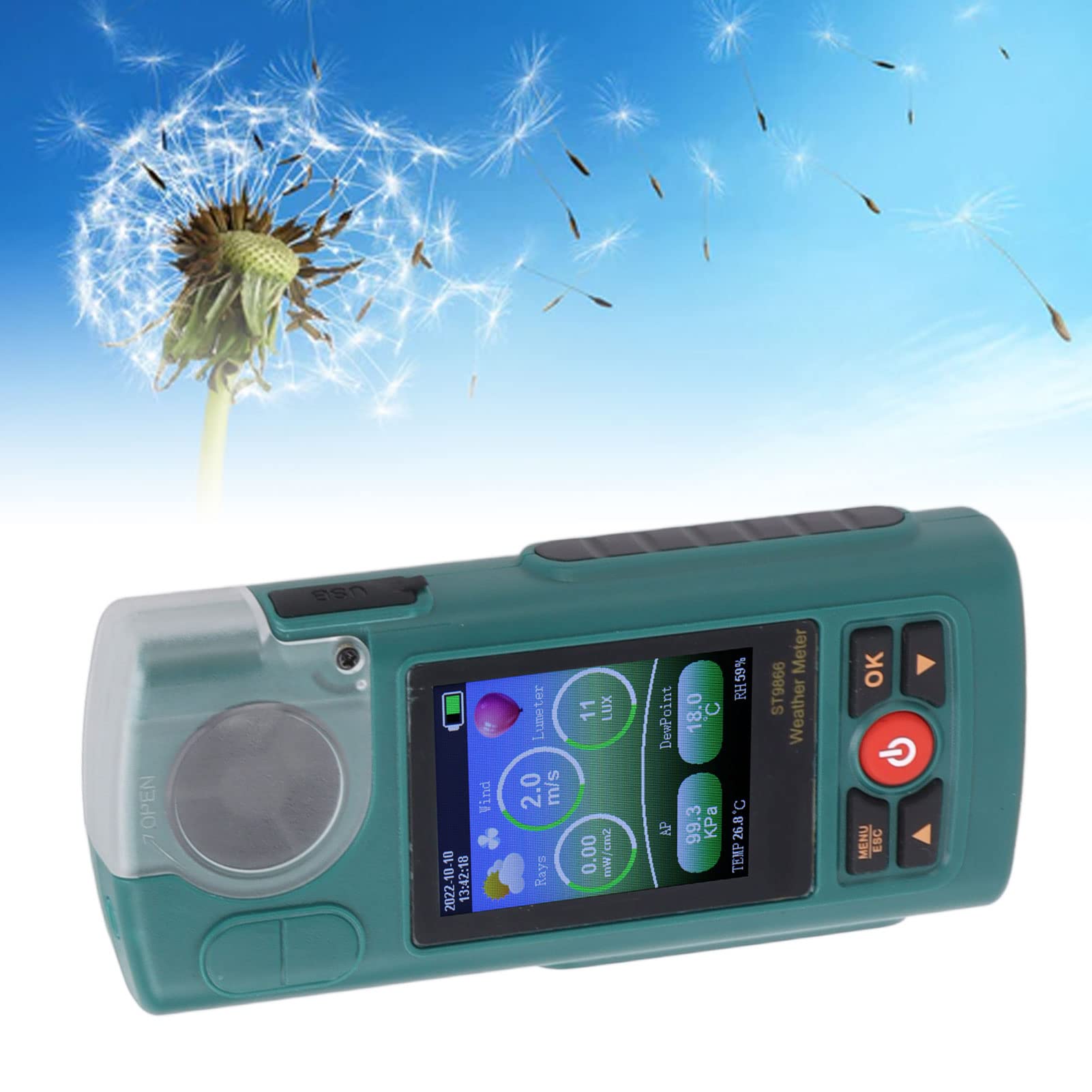 Medidor de Viento con Pantalla Sc Grande, Probador de Mano, Medidor Cfm Digital para Meteorología, Drones, Veleros, Surf, Temperatura, Humedad en el Tiempo, También Función de