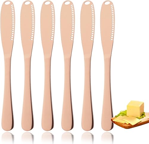 JASHII 6 cuchillos esparcidores de acero inoxidable, cuchillos brillantes de mantequilla de maní, espátulas esparcidoras y rizadores para untar,