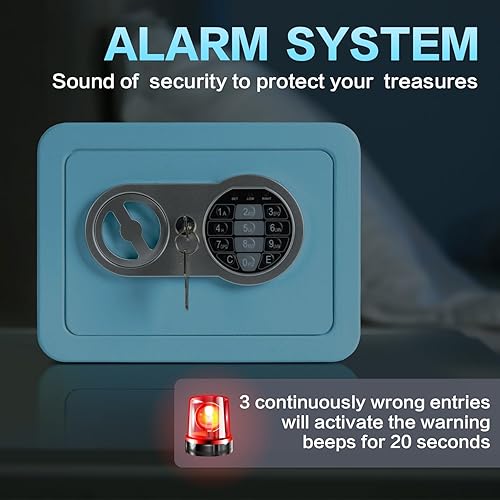 Miniatura 3 de Caja fuerte de 0.23 pies cúbicos, pequeña caja fuerte con bolsa ignífuga, llaves y código de pase, caja de seguridad electrónica digital para