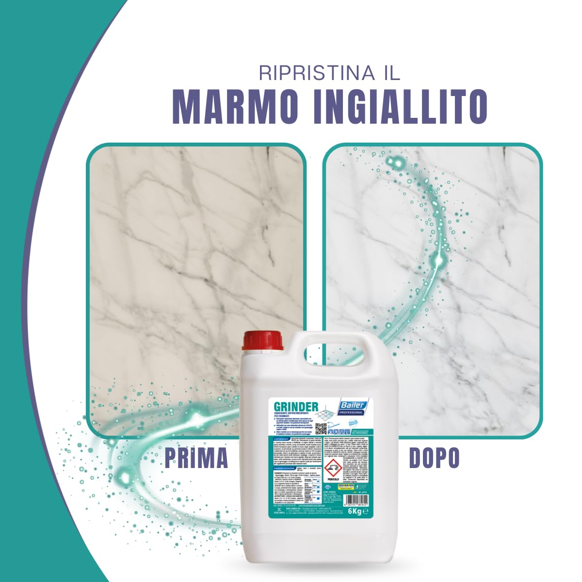 Grinder Sgrassante Superconcentrato per Pavimenti, Tanica 6 kg, elimina lo sporco da ogni superficie lavabile e da pavimenti microporosi