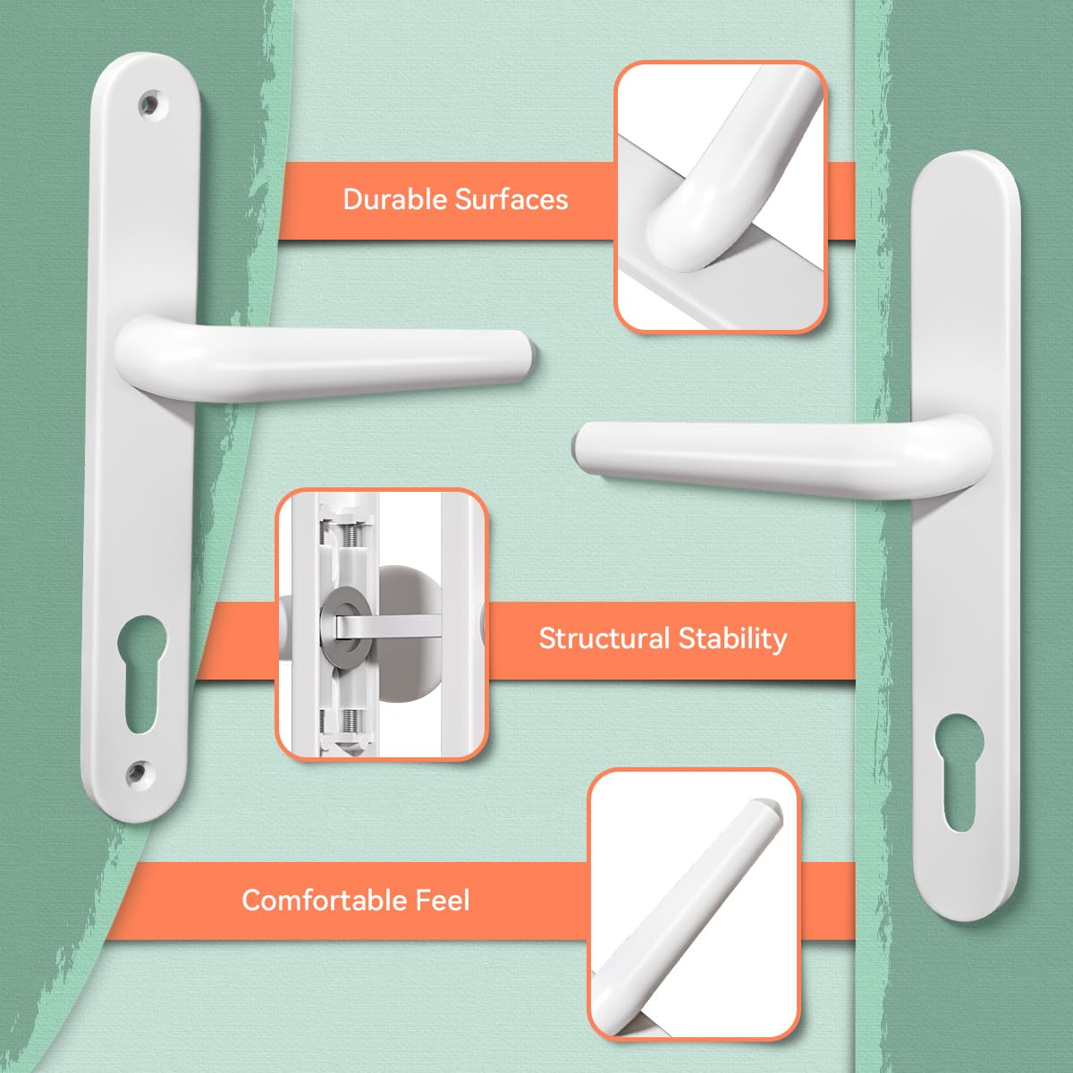 Bwintech UPVC Poignée de porte,Blanc,Axe de 92mm,Centres de vis de 210mm,Plaque arrière de 243mm,Système de ressort de haute qualité,Convient à toutes les portes d'entrée en UPVC,Porte de patio