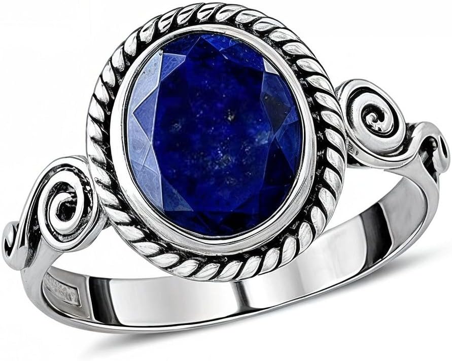 Blue Lapis Lazuli Ring - Birthstone Rings for Women in Stainless Steel - Statement Boho Beachy Promise Vintage Cute Gemstone Jewelry - Birthday Anniversary Engagement Christmas Gifts for Womens