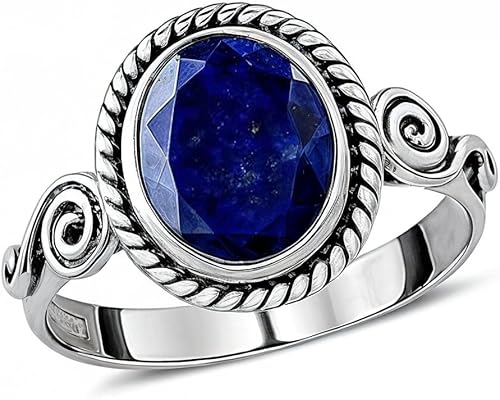 Blue Lapis Lazuli Ring - Birthstone Rings for Women in Stainless Steel - Statement Boho Beachy Promise Vintage Cute Gemstone Jewelry - Birthday