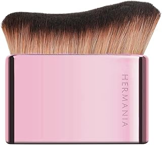 فرشاة كريم أساس مسطحة كبيرة للوجه والرقبة والجسم والساقين من هيرمانيا، فرشاة برونزر ذاتية التسمير وهايلايتر لومينيزر أداة وضع المكياج الاحترافية (6.7 سم، وردي ميتاليك)