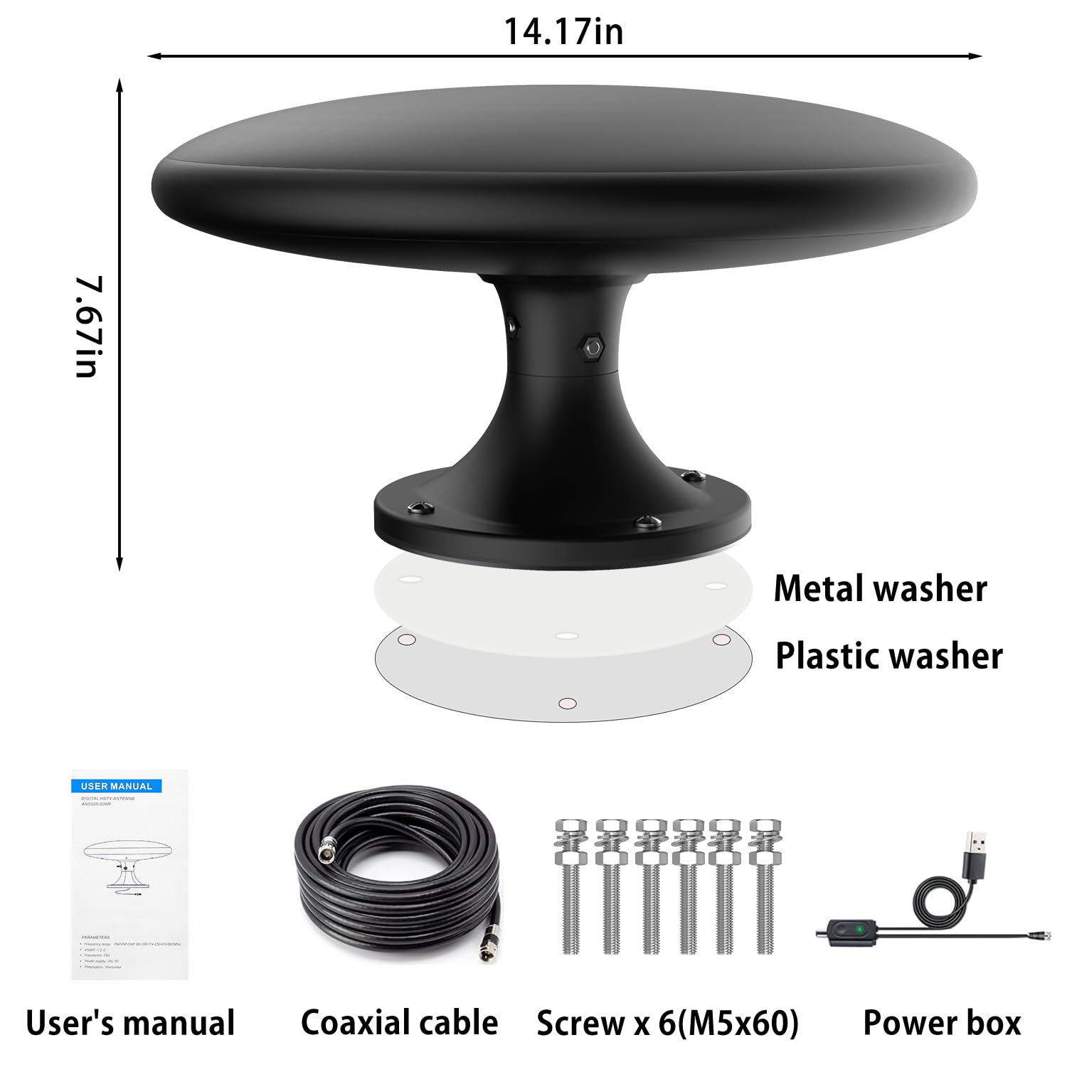 Antenna TV per camper con segnale amplificato, antenna TV digitale HD per esterni con ricezione a lungo raggio, facile installazione, per camper, rimorchi, camion, roulotte, barche (nero)