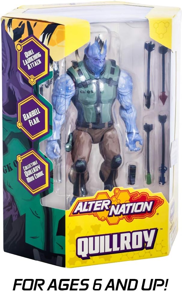 Alter Nation Quillroy Human Porcupine Rhino Bat Hybrid Web Cartoon Dark Horse Comics Graphic Novel Action Figure with Porcupine Projectile Quills & Mini Comic Book Great Gift for Kids 6 & Up