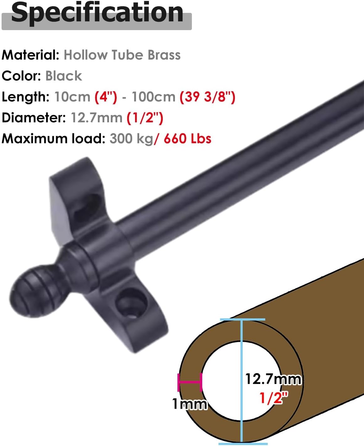 Premium Stair Rods with Bracket Hardware - Polished Stainless Steel Carpet Rods for Office, Museum, Theater, Hallway - Easy Installation, Adjustable Length 10cm to 100cm (75cm/29.5in)