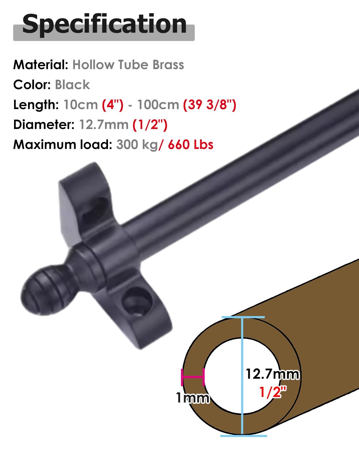 Premium-IR-Gardinenstangen mit Halterungsbeschlägen, verstellbar von 10 cm bis 100 cm, für Büro, Museum, Theater, Flur, einfache Installation, polierte Oberfläche