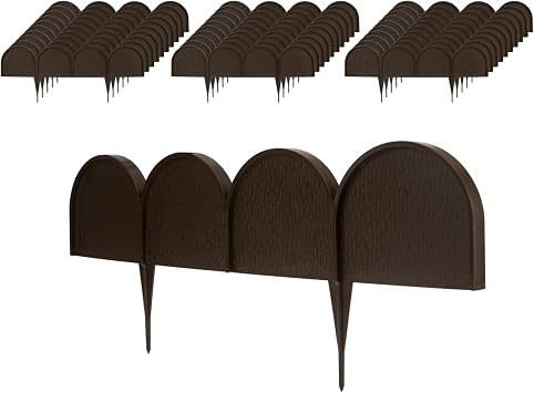Evelyne Garden Border Edging in Half Round Semicircle Arched Design - 30pcs Brown Yard Landscaping Fence Liner Lawn Edge Barrier - 40ft. Kit of Decorative Lawn Landscape Panels Elements
